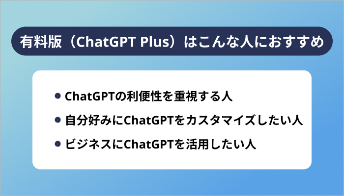 有料版(ChatGPT Plus)はこんな人におすすめ