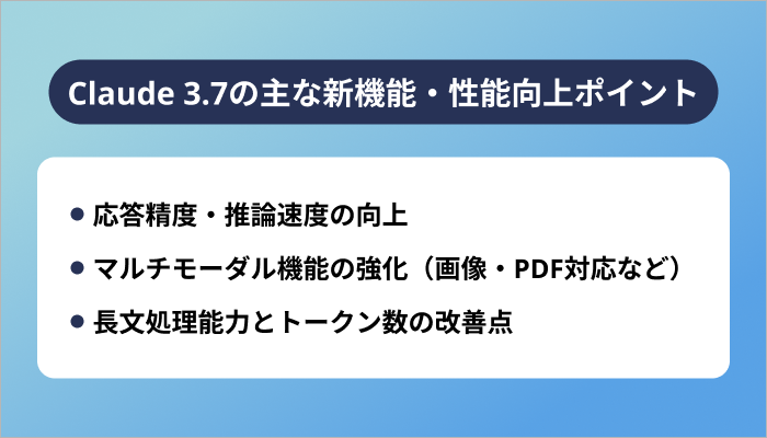 Claude 3.7の主な新機能・性能向上ポイント