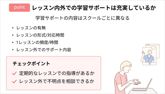 プログラミングスクールの選び方:レッスン内外での学習サポートは充実しているか