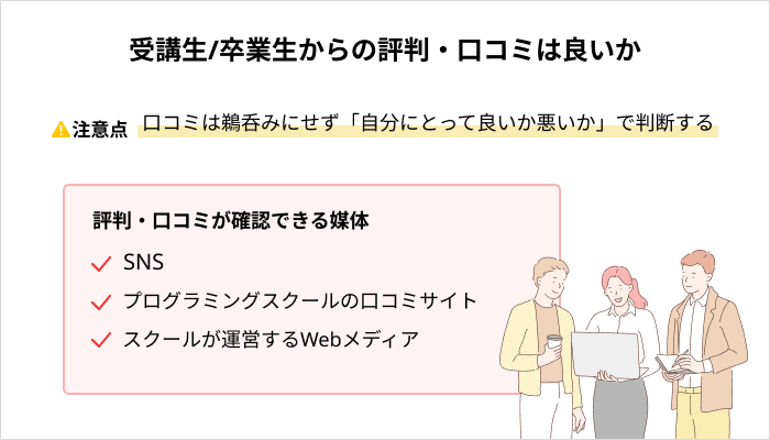 プログラミングスクールを選ぶ基準:受講生・卒業生からの評判/口コミ