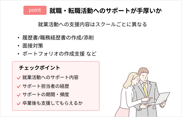 プログラミングスクールの選び方:就職・転職活動へのサポートが手厚いか