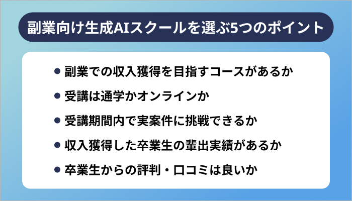 副業向け生成AIスクールを選ぶ5つのポイント