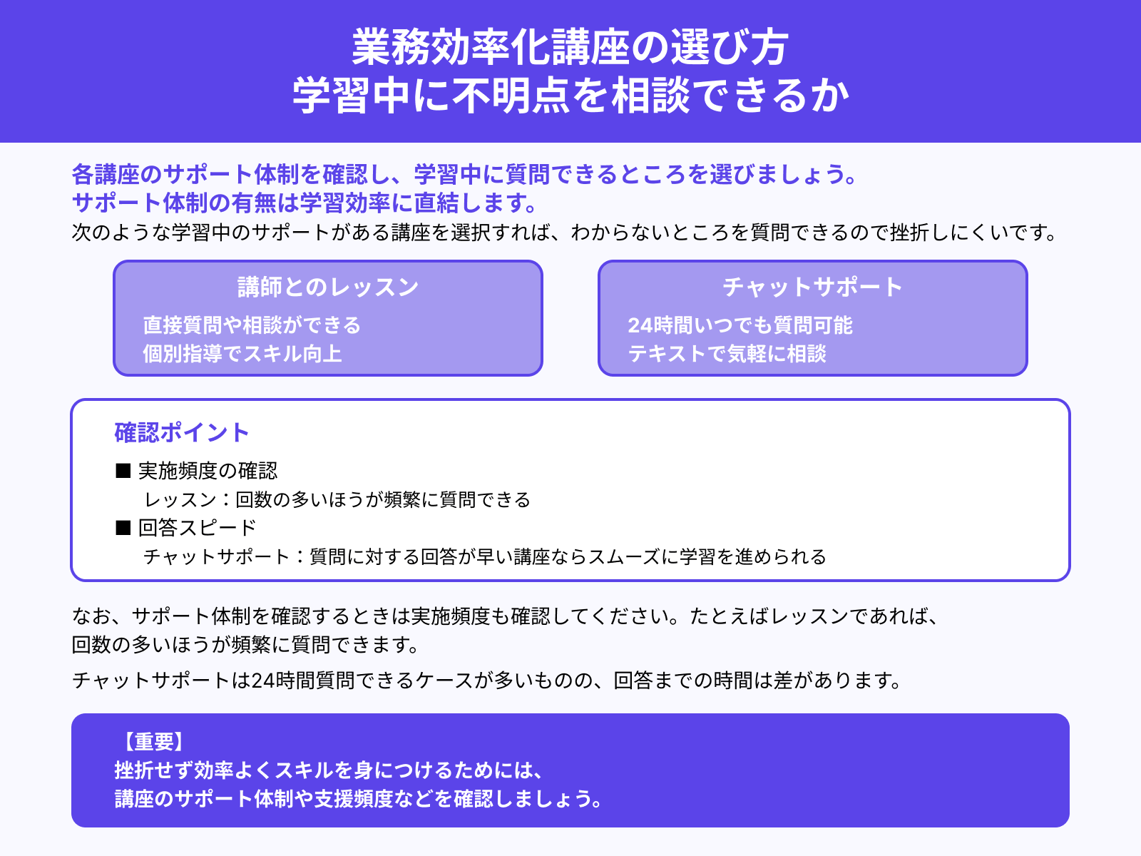 業務効率化講座の選び方 学習中に不明点を相談できるか