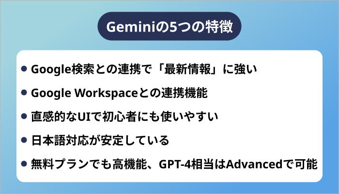 Geminiの5つの特徴