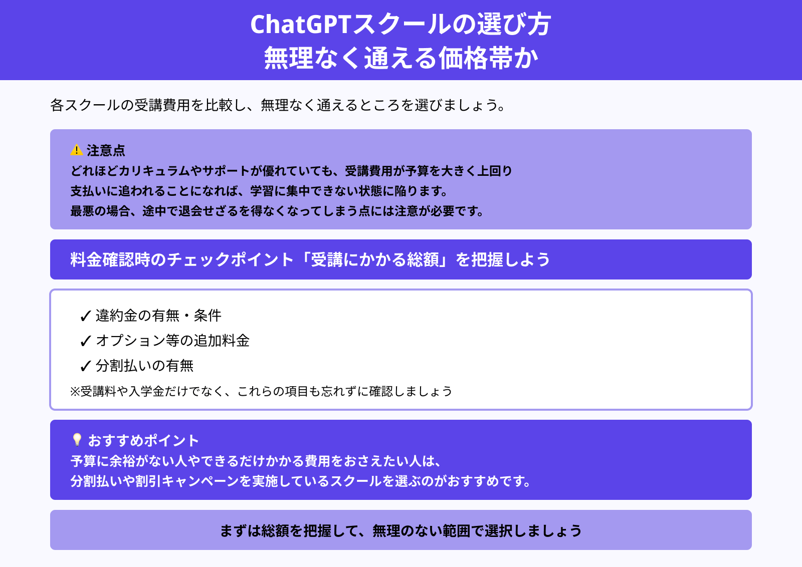 ChatGPTスクールの選び方 無理なく通える価格帯か