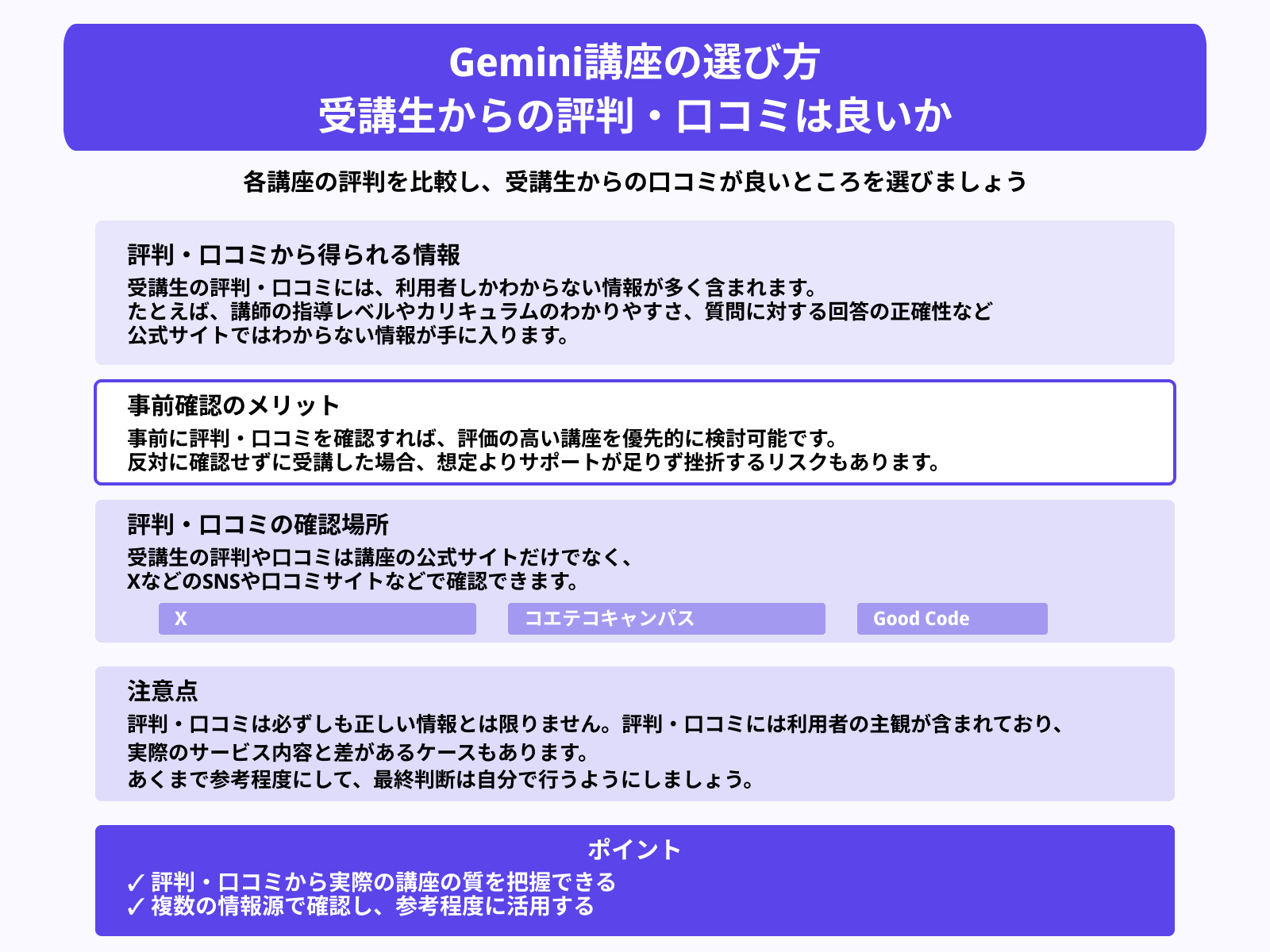 Gemini講座の選び方 受講生からの評判・口コミは良いか