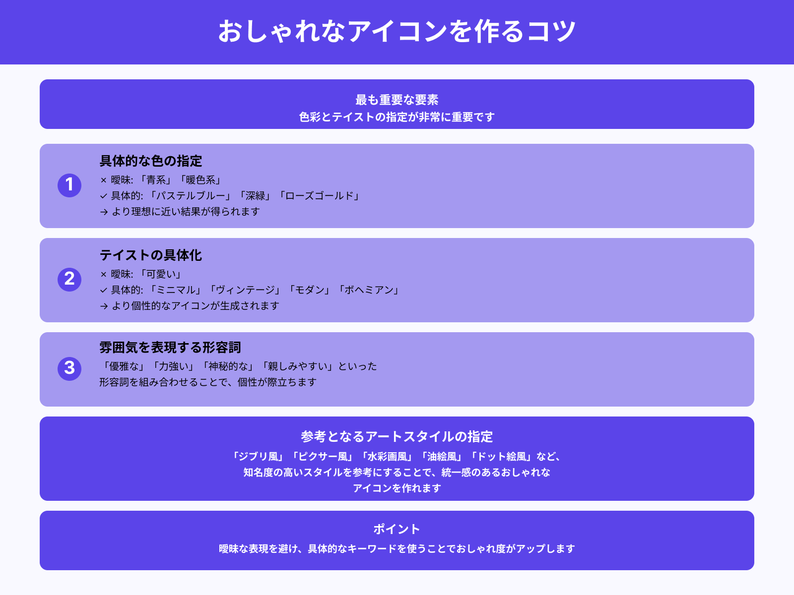 色・テイスト・雰囲気の指示を明確にする
