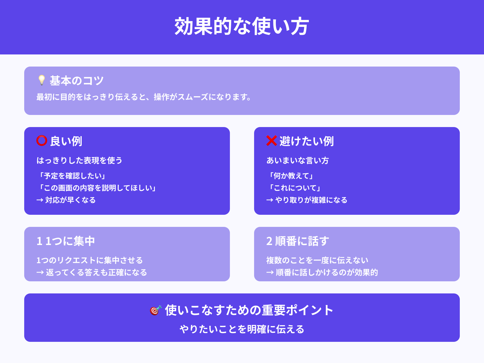 目的を伝える会話スタイルを意識する