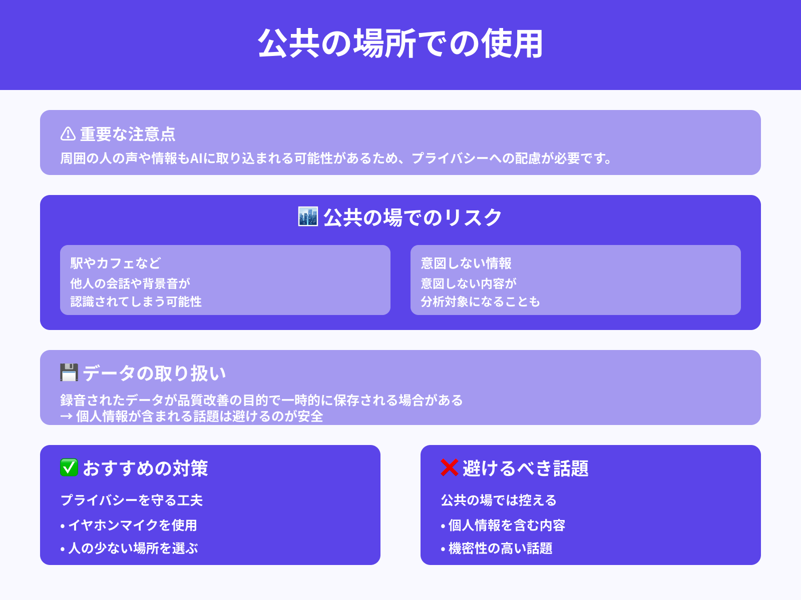 公共の場所での使用はプライバシーに注意