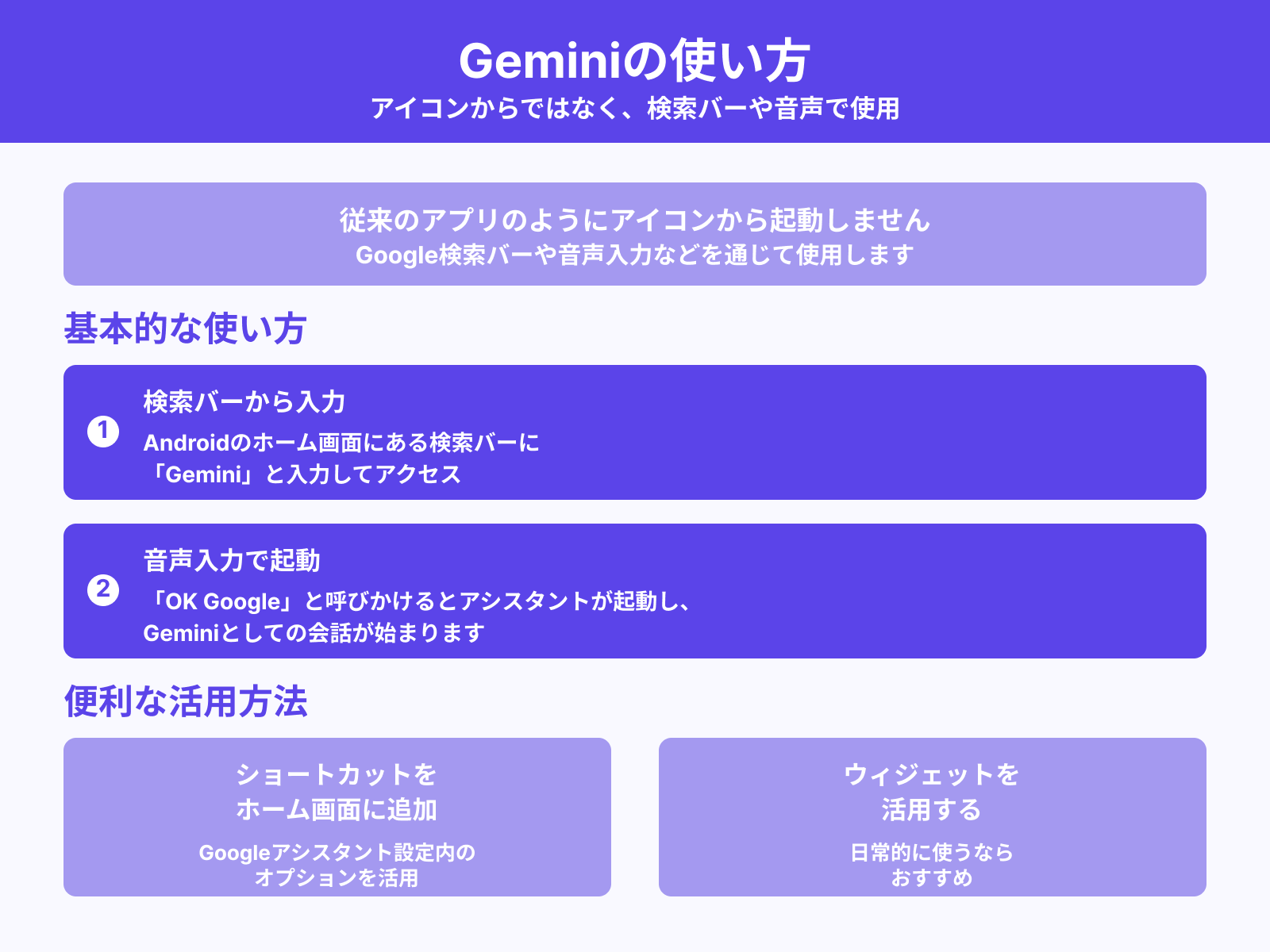 ホーム画面や検索からのアクセス方法