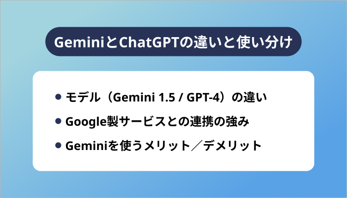GeminiとChatGPTの違いと使い分け