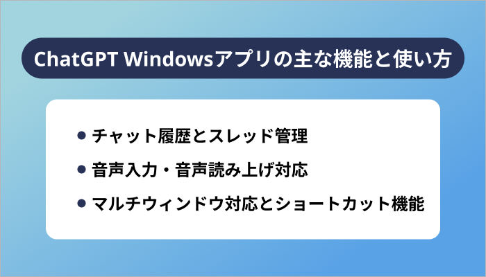 ChatGPT Windowsアプリの主な機能と使い方
