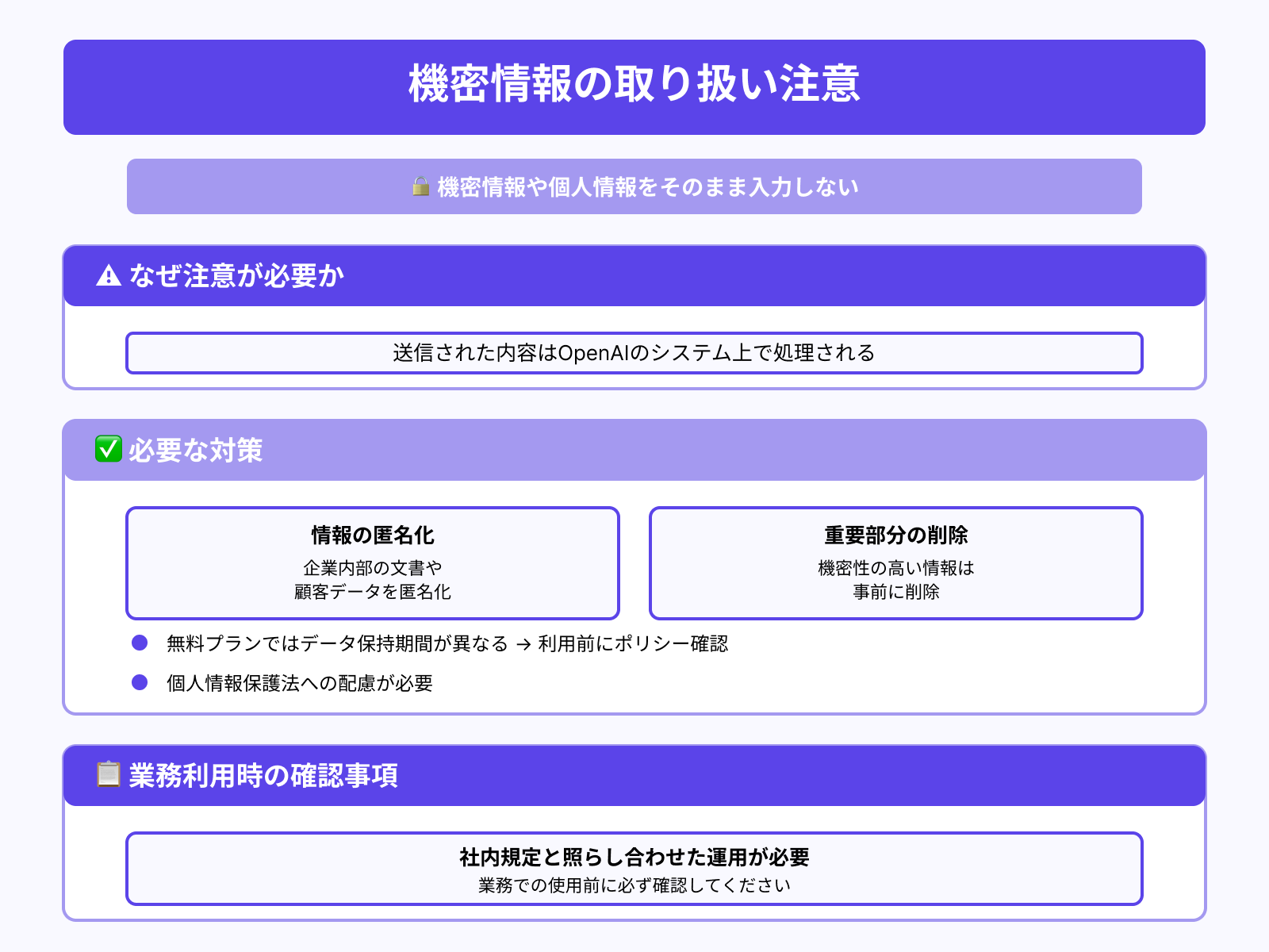機密情報・個人情報の扱いに注意する
