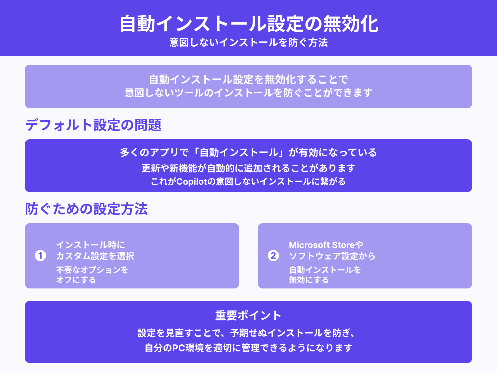 自動インストールを無効化する方法
