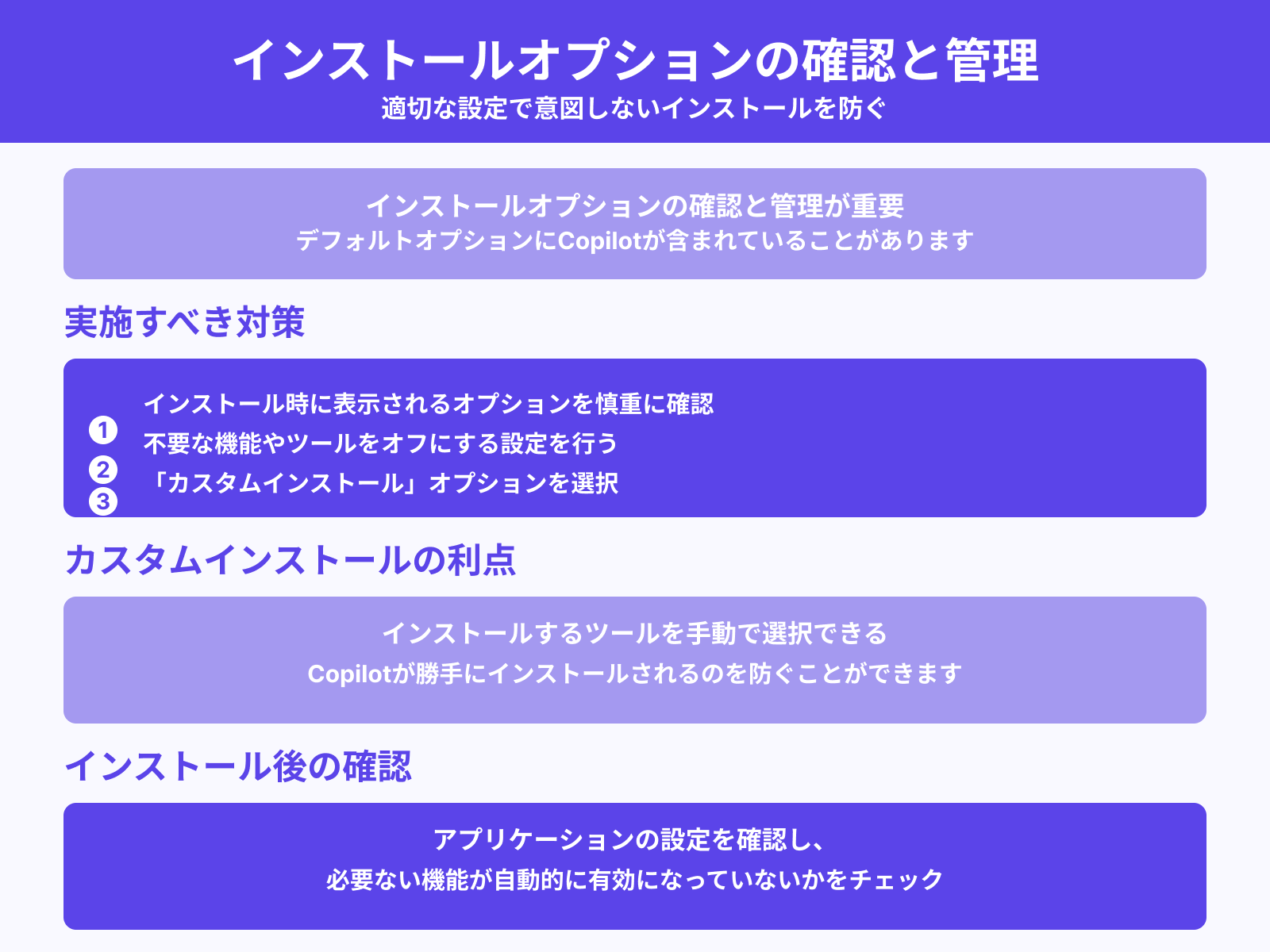 インストールオプションの確認と管理