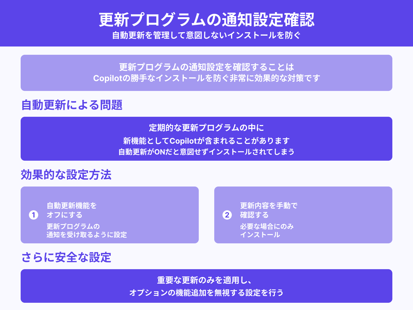 更新プログラムの通知設定を確認する