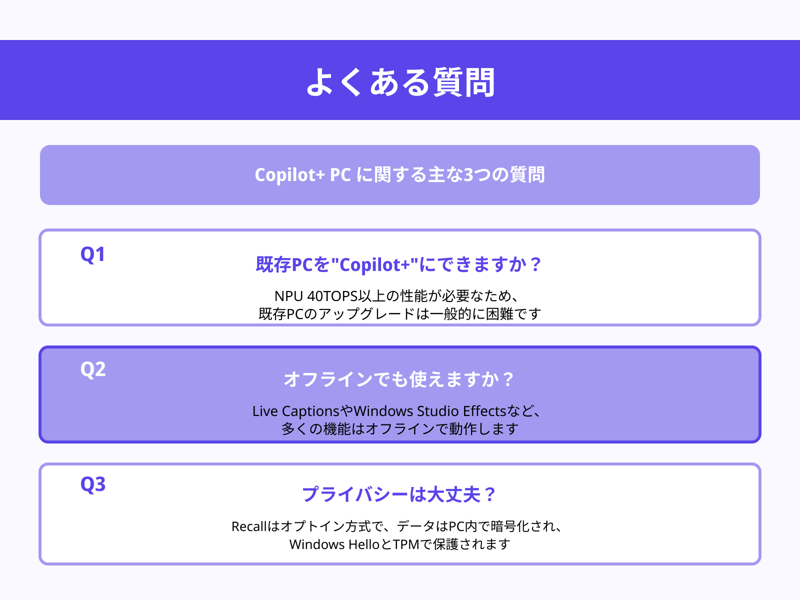 Copilot+ PCに関してよくある質問3選