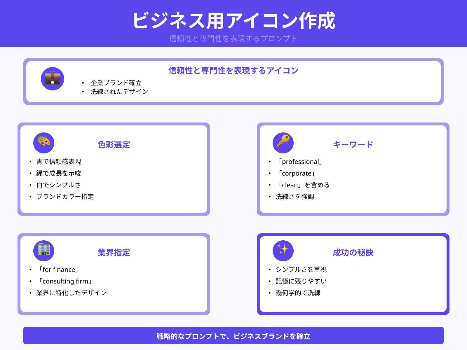 ビジネス用アイコンのプロンプト例