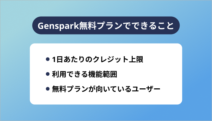 Genspark無料プランでできること