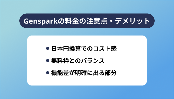 Gensparkの料金の注意点・デメリット