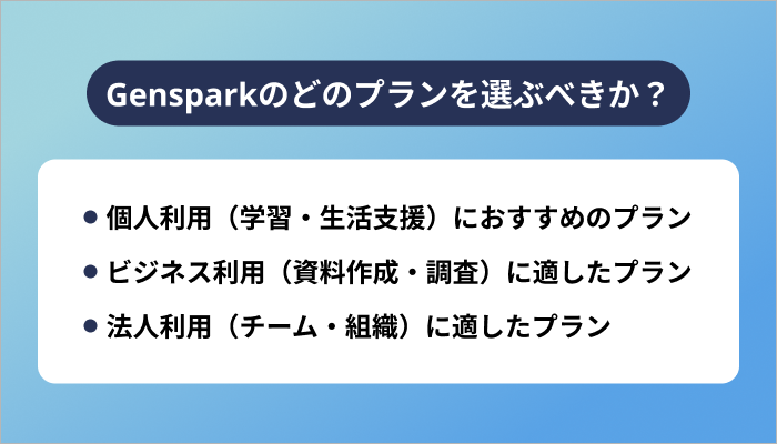 Gensparkのどのプランを選ぶべきか?