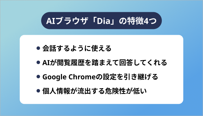 AIブラウザ「Dia」の特徴4つ