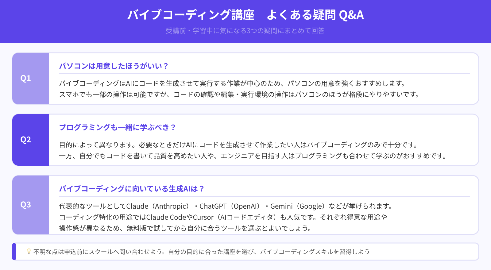 バイブコーディング講座で学ぶ際によく抱く疑問