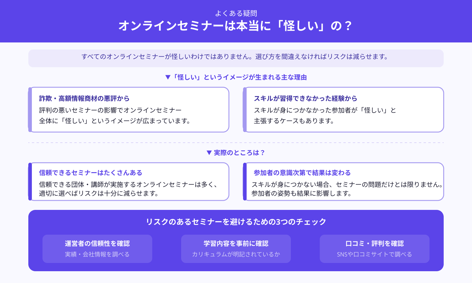 オンラインセミナーが「怪しい」って噂は本当？
