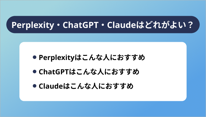 Perplexity・ChatGPT・Claudeはどれを選べばよい？