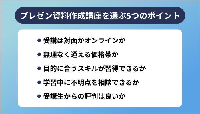 プレゼン資料作成講座を選ぶ5つのポイント
