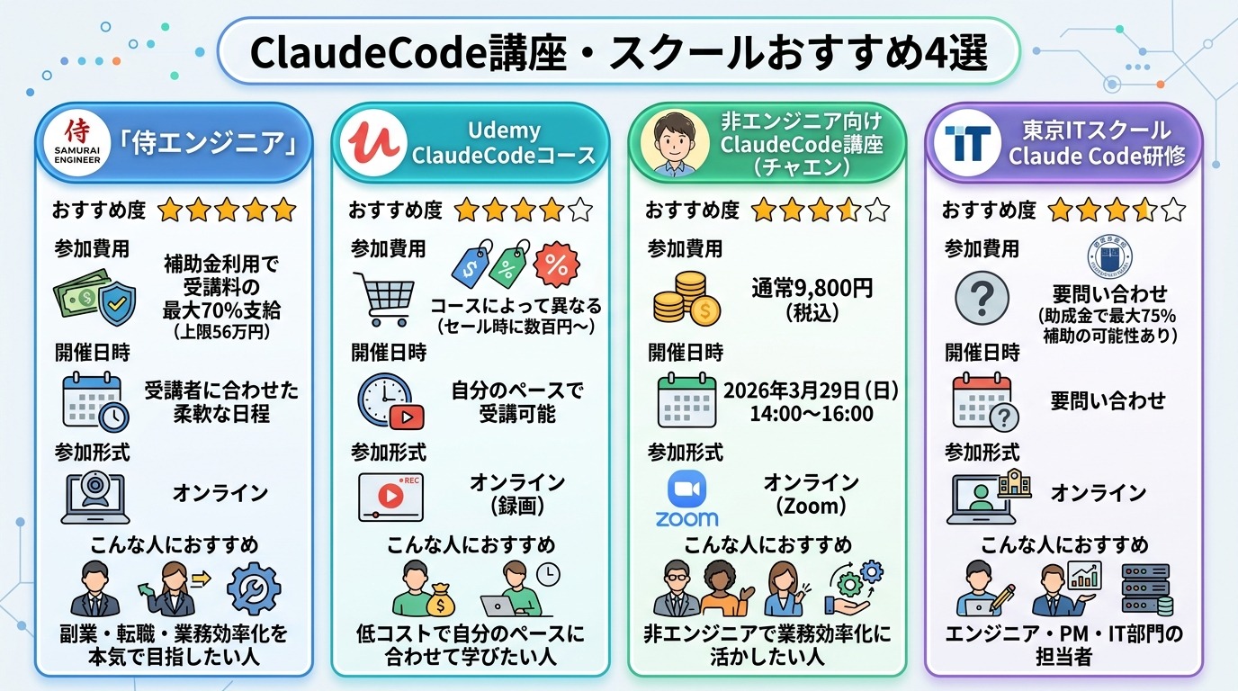 Claude Code講座・スクールおすすめ4選