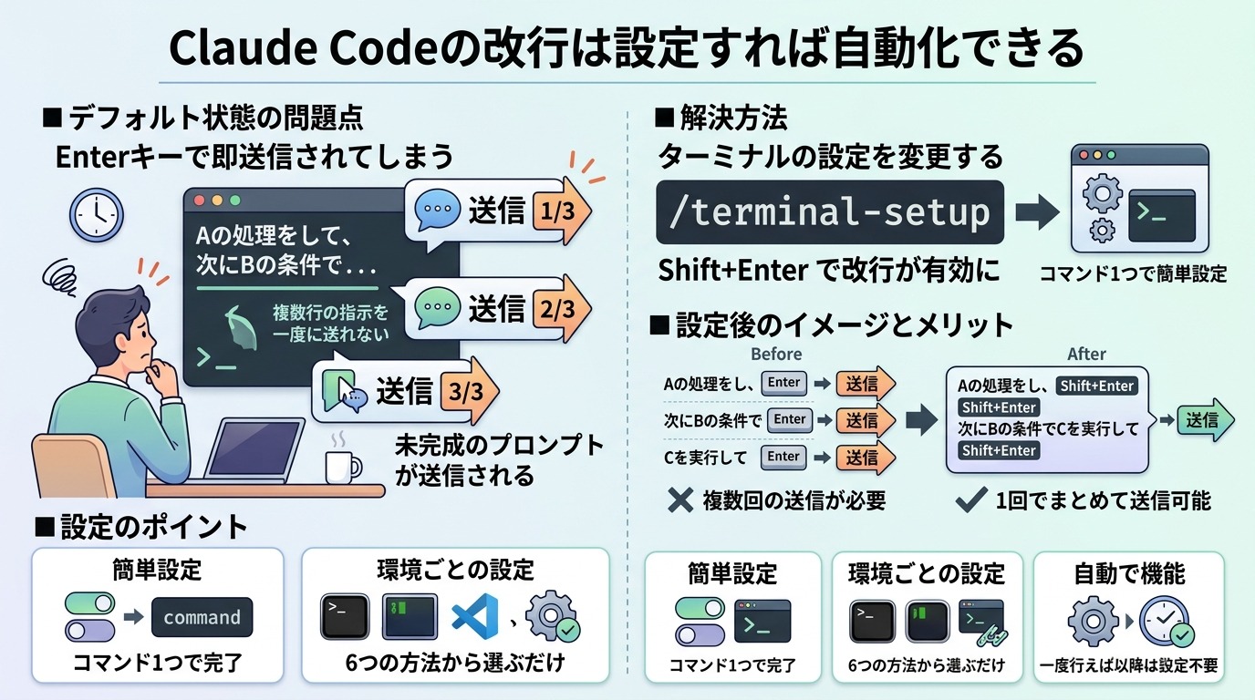 Claude Codeの改行は設定すれば自動化できる