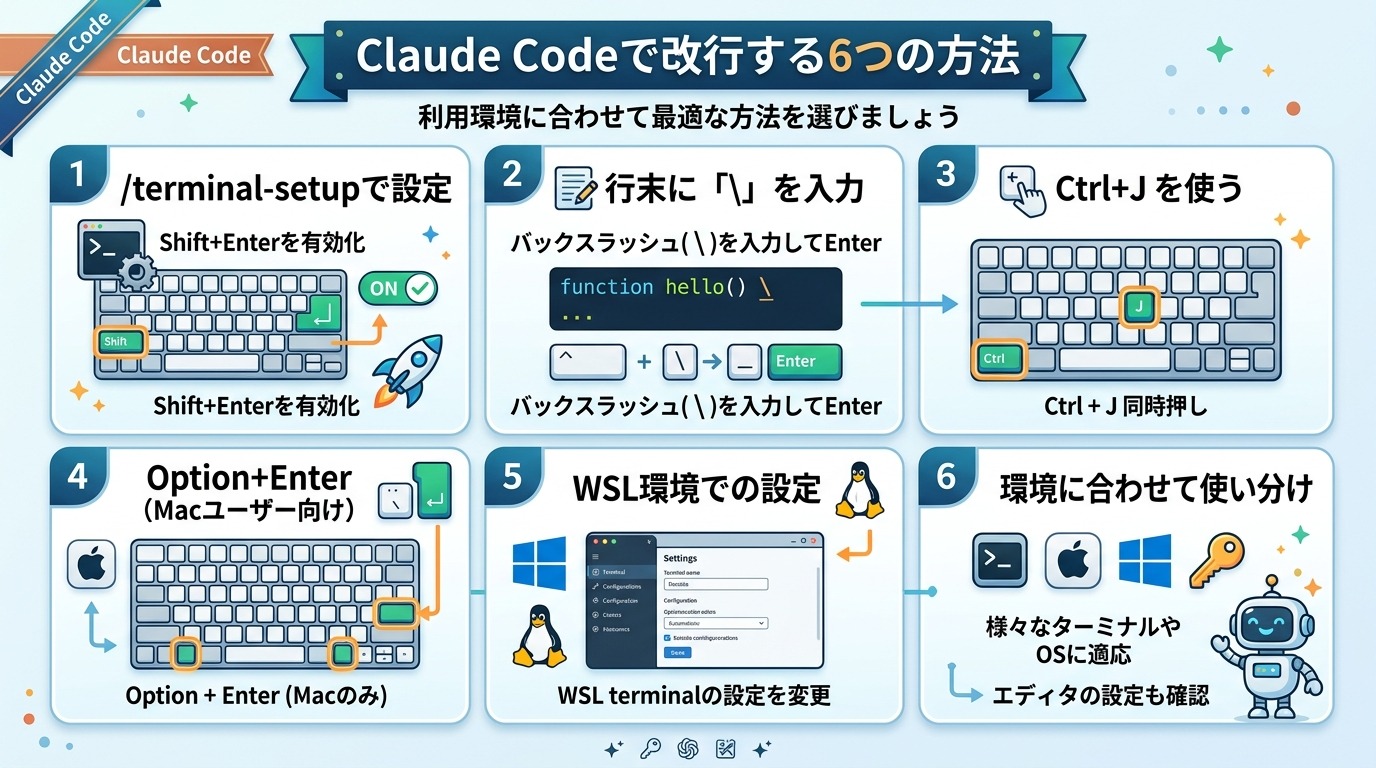 Claude Codeで改行する6つの方法