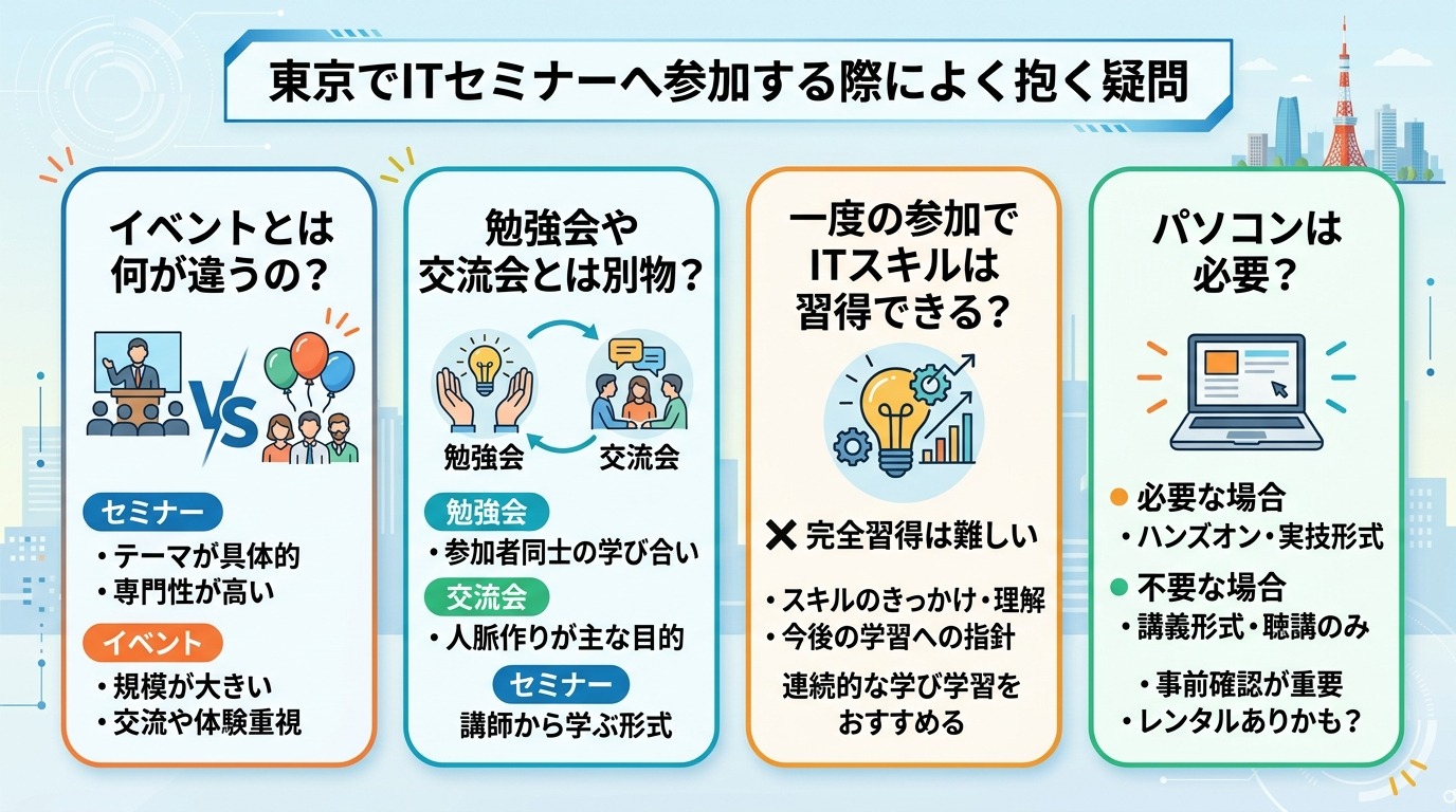 東京でITセミナーへ参加する際によく抱く疑問