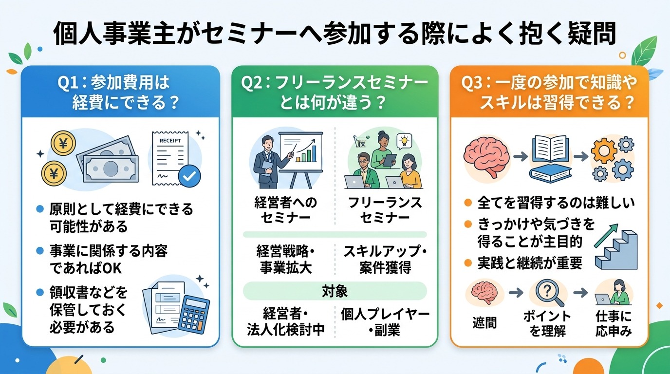 個人事業主がセミナーへ参加する際によく抱く疑問
