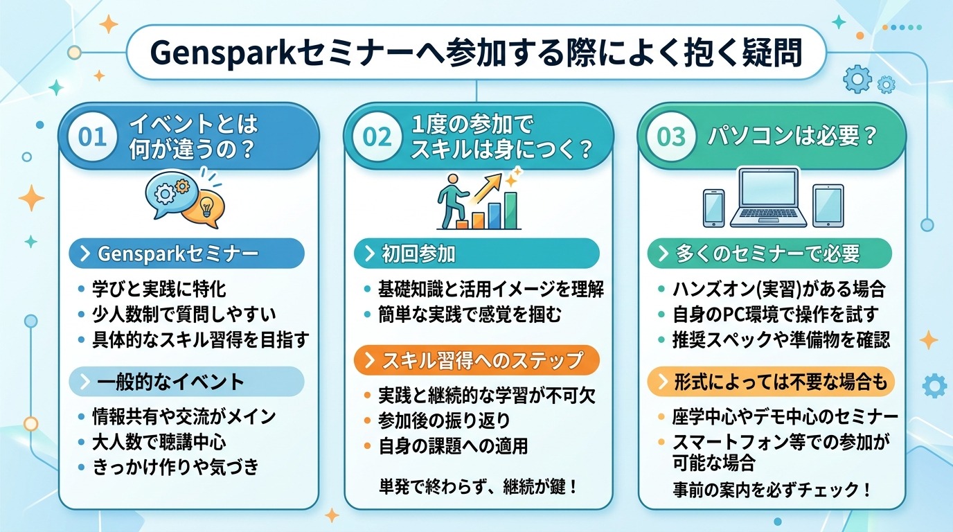 Gensparkセミナーへ参加する際によく抱く疑問