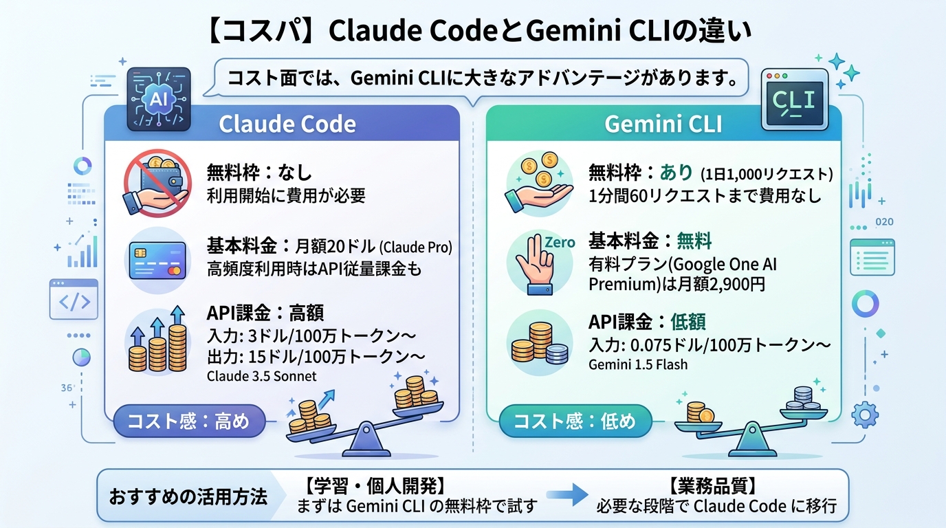 【コスパ】Claude CodeとGemini CLIの違い