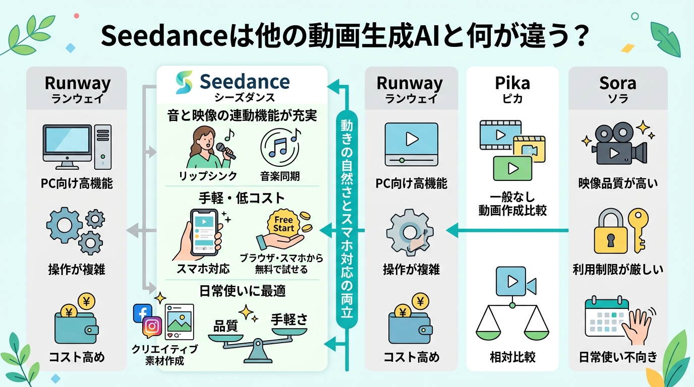 Seedanceは他の動画生成AIと何が違う？