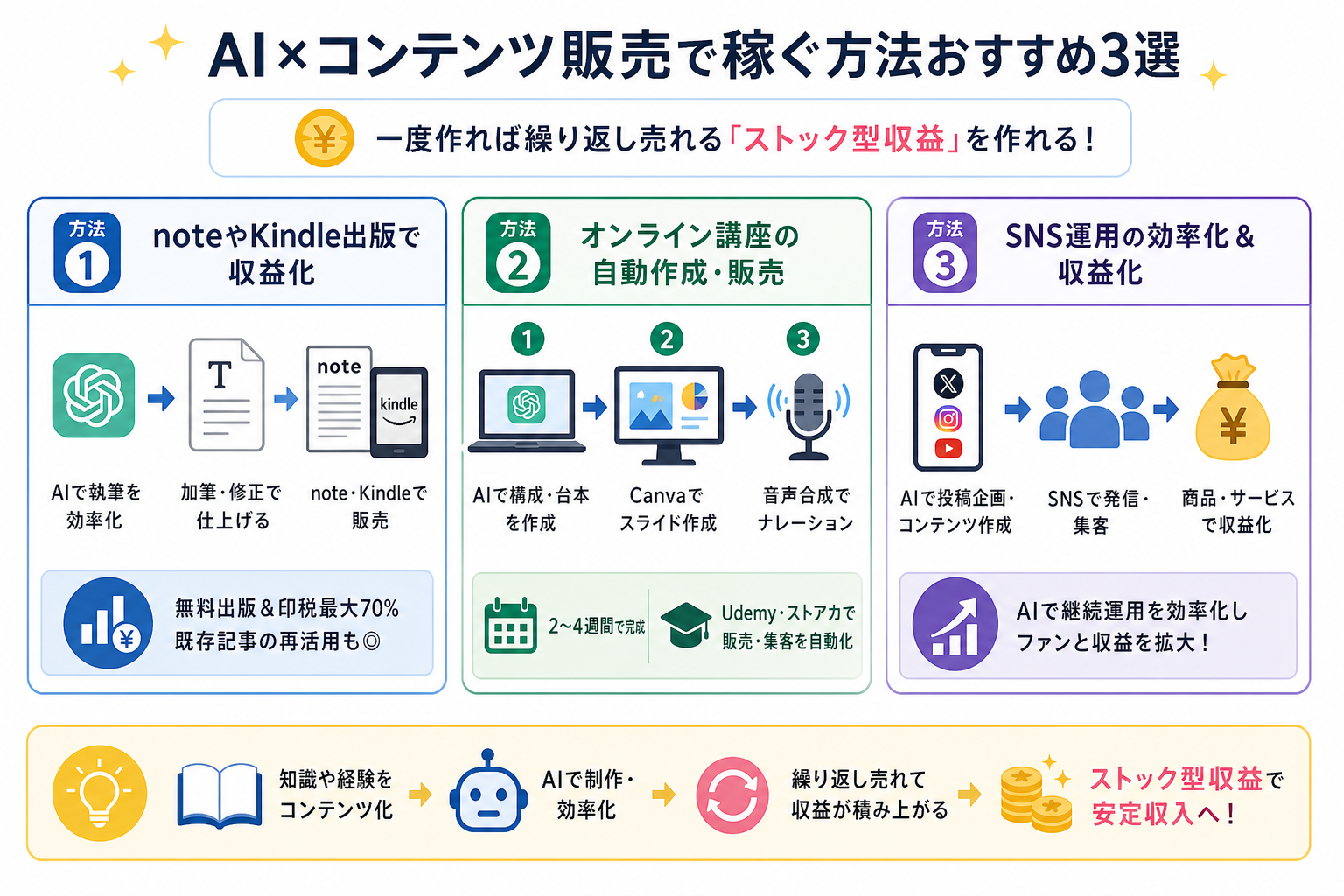 AI×コンテンツ販売で稼ぐ方法おすすめ3選