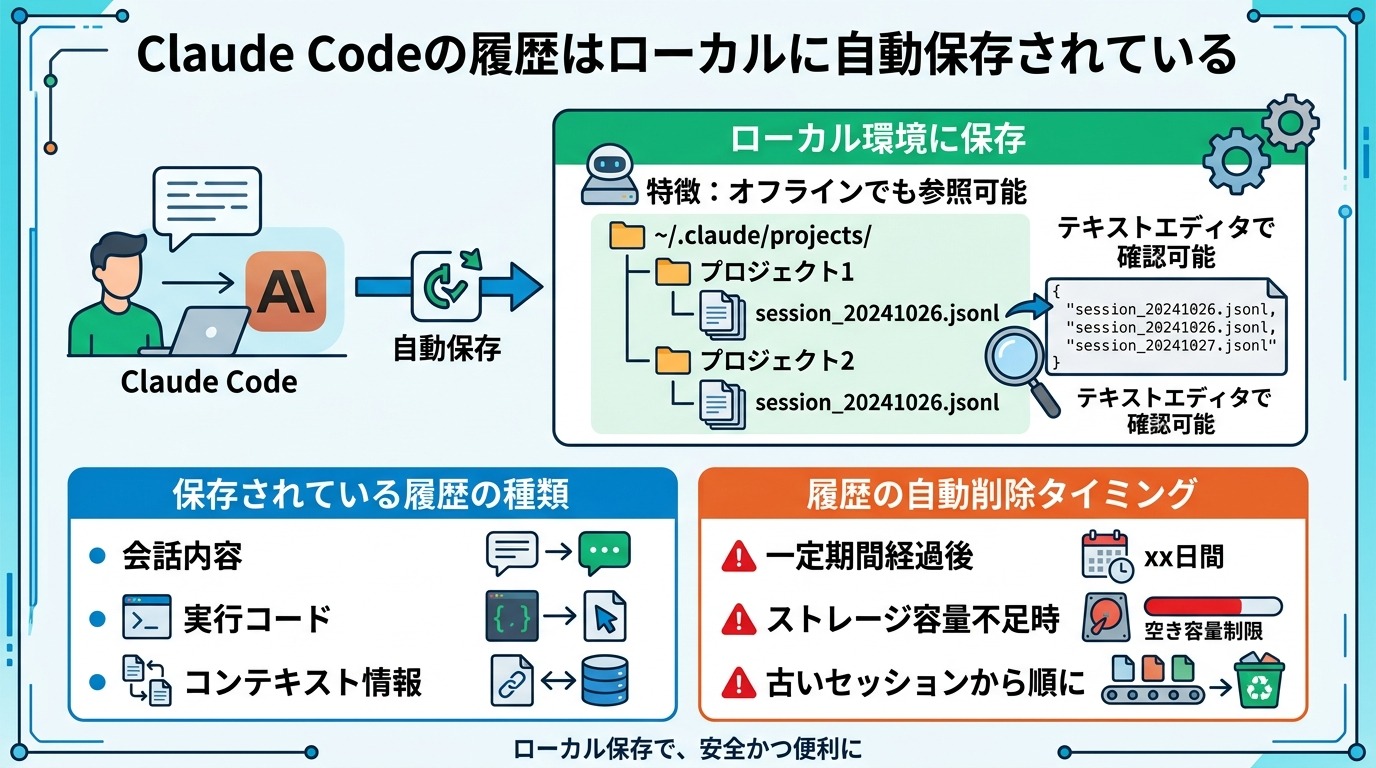Claude Codeの履歴はローカルに自動保存されている
