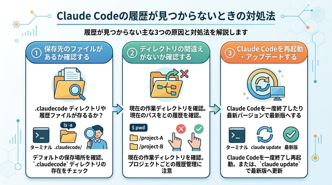 Claude Codeの履歴が見つからないときの対処法