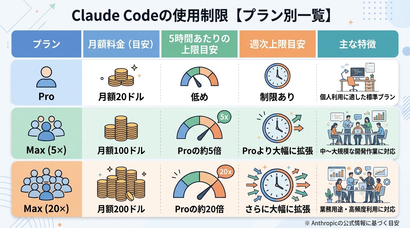 Claude Codeの使用制限【プラン別一覧】