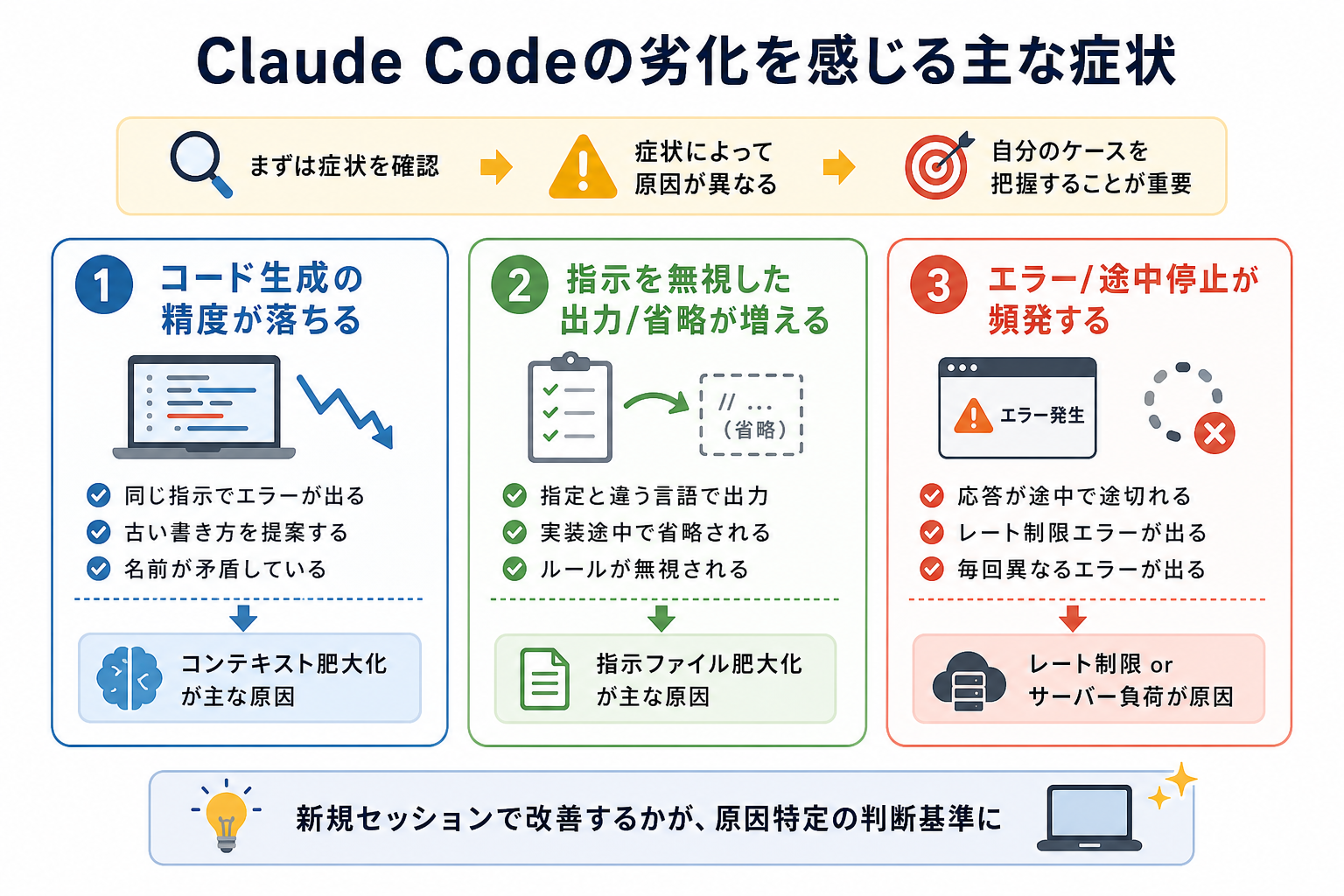 Claude Codeの劣化を感じる主な症状