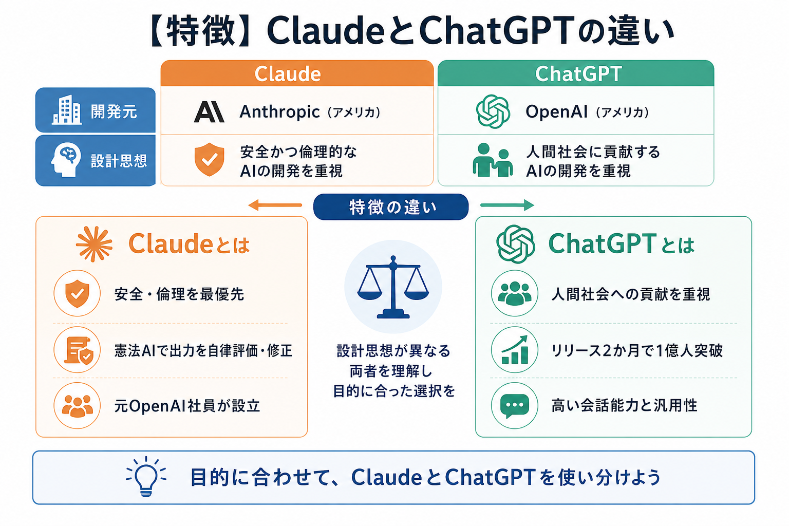 【特徴】ClaudeとChatGPTの違い