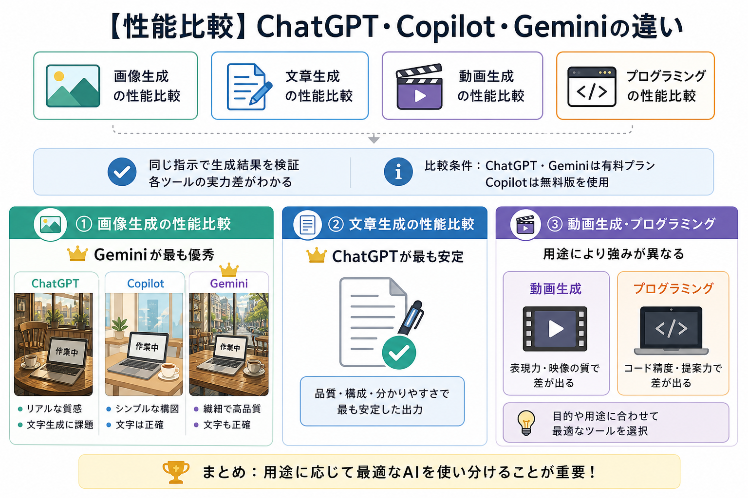 【性能比較】ChatGPT・Copilot・Geminiの違い