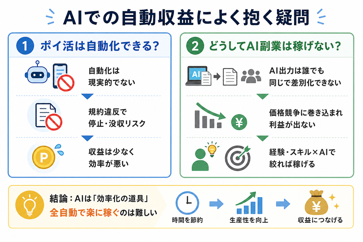 AIでの自動収益によく抱く疑問
