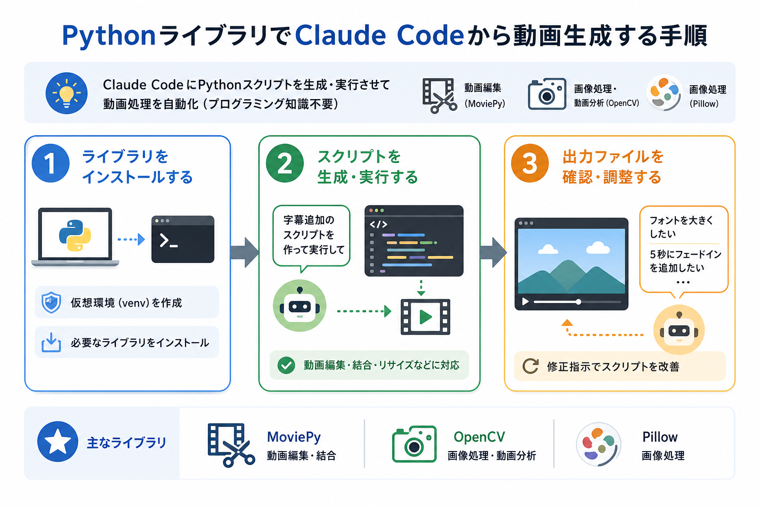 PythonライブラリでClaude Codeから動画生成する手順