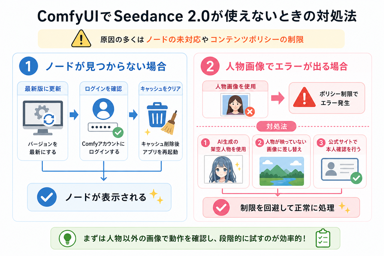 ComfyUIでSeedance 2.0が使えないときの対処法