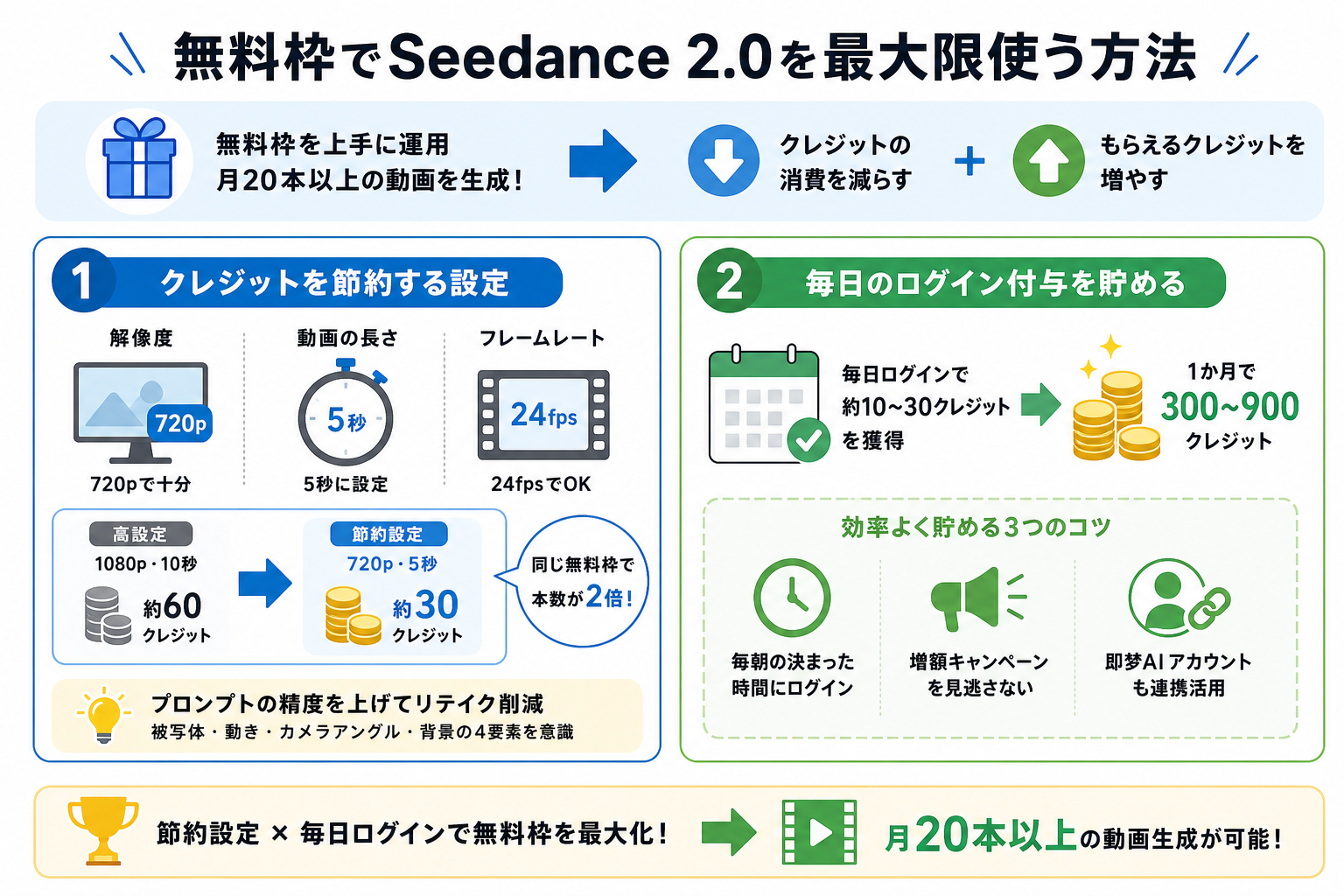 無料枠でSeedance 2.0を最大限使う方法