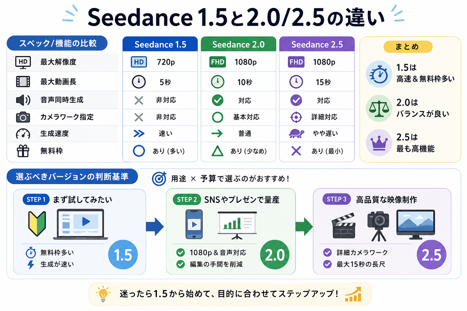 Seedance 1.5と2.0/2.5の違い